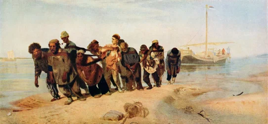 Des condamnés tirant un bateau le long de la Volga, Russie, 1873
